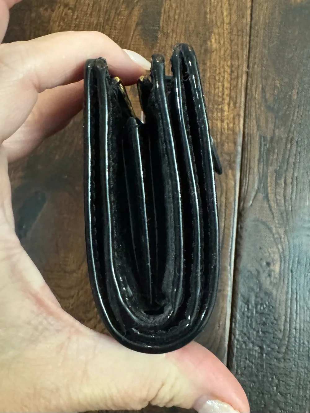 NWOT Coach Black Patent Leather Embossed C Zip Wallet with Gold Tone Logo